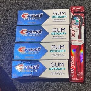 Crest Pro-Health Gum Detoxify Toothpaste Pack with Red Colgate Toothbrush